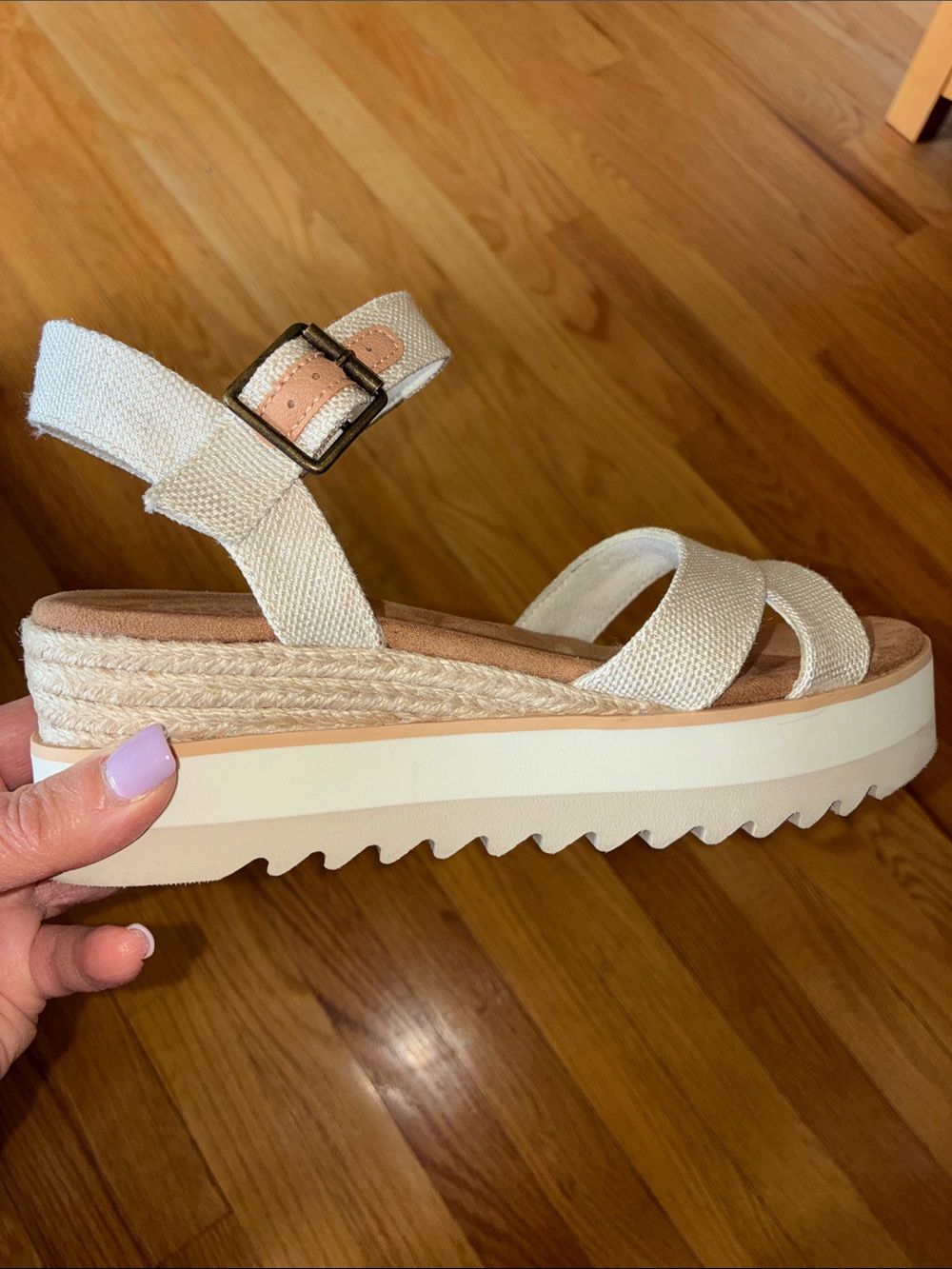 Toms Louisa Platform Espadrille Wedge Sandals, White/Cream, Size 7 - Picture 6 of 8